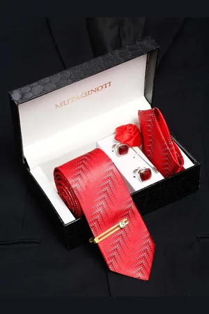 MUTAQINOTI Men Silk Necktie Accessory Gift Set