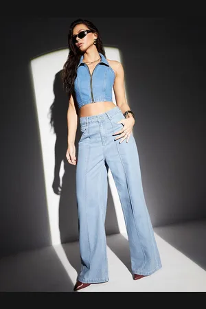 Miss Chase Women Straight Fit High-Rise Heavy Fade Stretchable Jeans