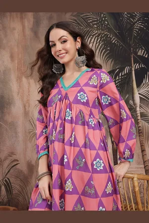 Sangria Indie Prints Lace Detail Empire Style Ethnic Dress