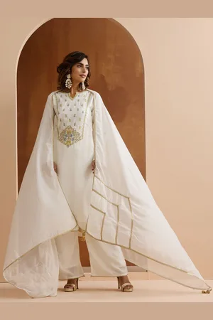 Ishin Floral Embroidered Yoke Design Notch Neck Sequinned Kurta With Palazzos And Dupatta