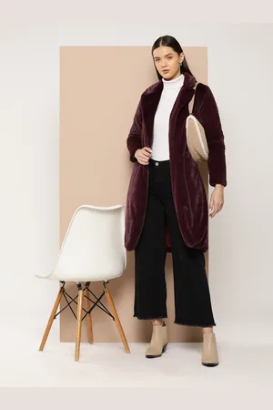 Chemistry Faux Fur Front-Open Longline Overcoat
