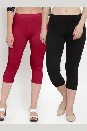 GRACIT Women Black & Maroon Set Of 2 Cotton Lycra Capris
