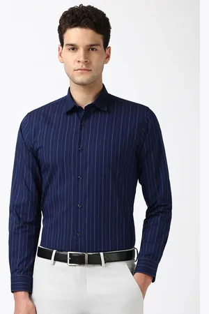 Peter England Men Spread Collar Vertical Striped Cotton Slim Fit Formal Shirt