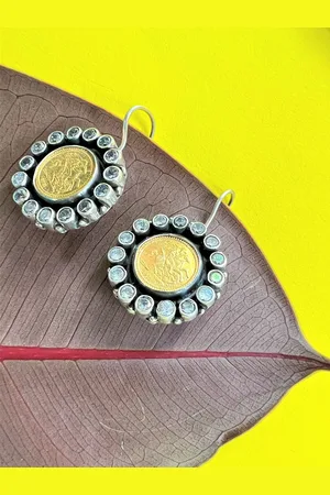 ARTE Silver-Plated Stone Studded Drop Earrings