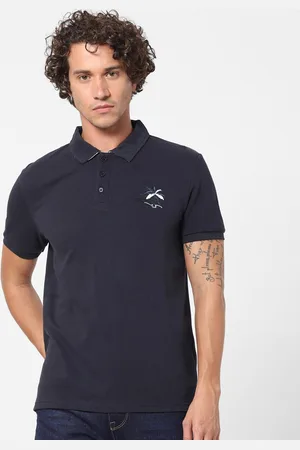 Celio Men Blue Polo Collar Applique T-shirt