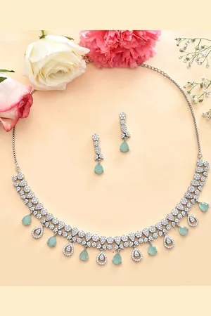 Voylla Silver Plated Cubic Zirconia Stone-Studded Jewellery Set