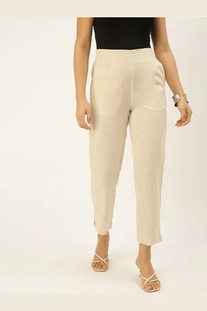De Moza Women Beige Cotton Solid Trousers
