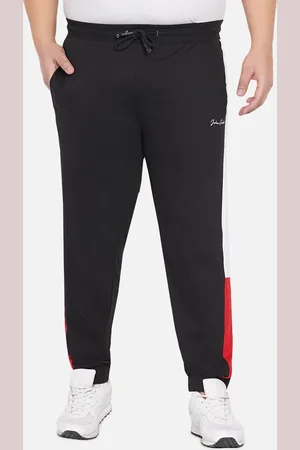 John Pride Men Black & Red Plus Size Colorblocked Cotton Joggers Track Pants