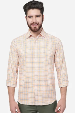 Greenfibre Checked Cutaway Collar Cotton Slim Fit Casual Shirt