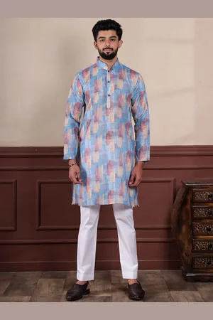 Koshin Abstract Printed Mandarin Collar Linen Straight Kurta