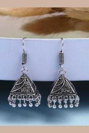 NVR Women Oxidised Silver Plated Jhumka Earrings