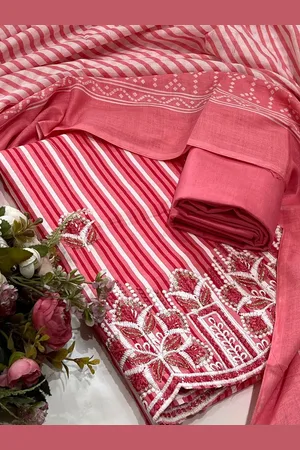 SALWAR STUDIO Striped Thread Work Cotton Unstitched Dress Material