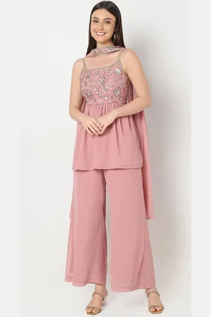 Ethnicity Women Embroidered Regular Sequinned Top with Palazzos & With Dupatta