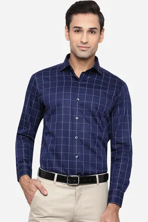 Metal Men Blue Slim Fit Windowpane Checked Pure Cotton Formal Shirt