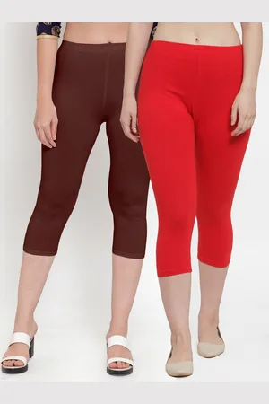 GRACIT Women Red & Brown Set Of 2 Cotton Lycra Capris