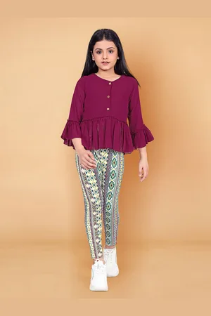 YK Girls V-Neck Bell Sleeves Top With Leggings