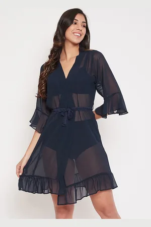Clovia Women Navy Blue Solid Robe