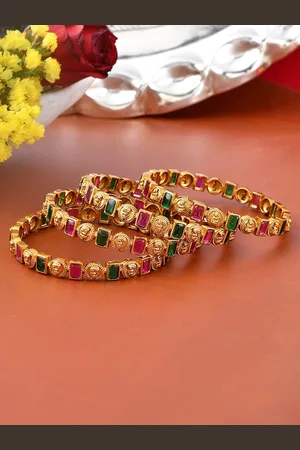 Voylla Set Of 4 Gold-Plated & Stone-Studded Bangle