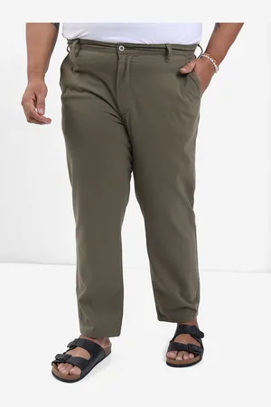 Highlander Men Olive Green Plus Size Slim Fit Chinos Trousers
