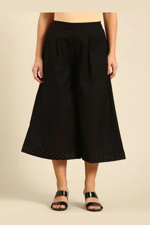 De Moza Women Embroidered Pleated Culottes Trousers