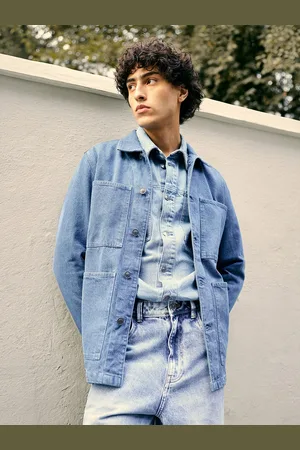 RARE RABBIT Men Washed Denim Jacket with Embroidered