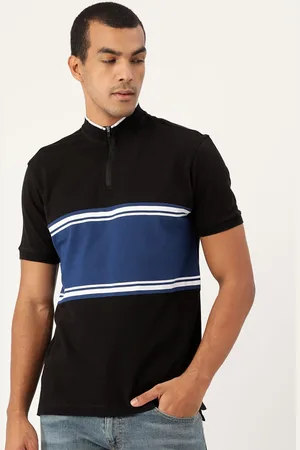 Flying Machine Men Black & Blue Colourblocked Polo Collar T-shirt