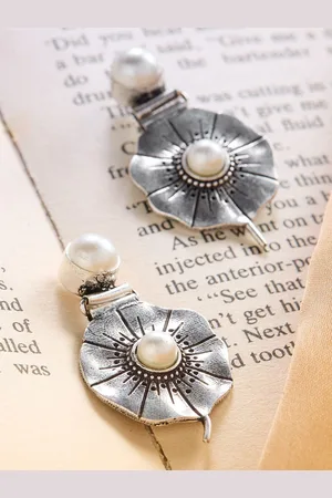 Priyaasi Silver Plated Pearls Contemporary Oxidized Studs Earrings