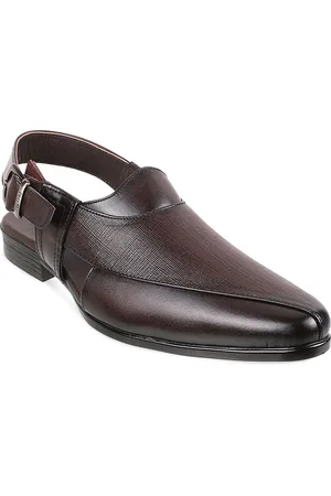 Metro Men Brown Leather Shoe-Style Sandals