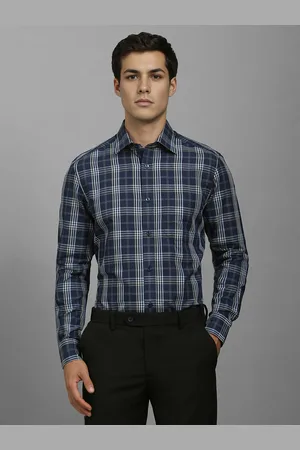 Louis Philippe Men Classic Fit Spread Collar Tartan Checked Cotton Linen Formal Shirt