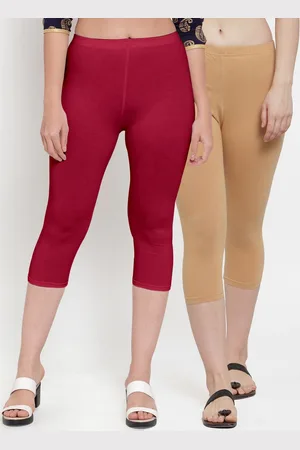 GRACIT Women Set of 2 Beige & Maroon Capris