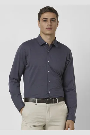 V Dot Men Spread Collar Solid Cotton Formal Shirt