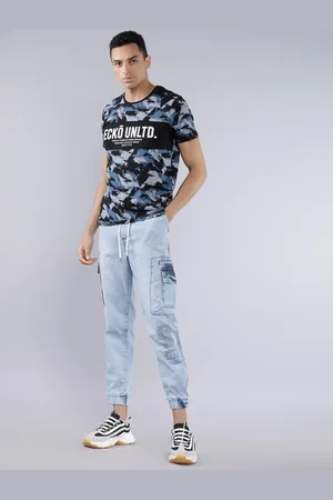 Highlander Men Blue Denim Slim Fit Faded Joggers
