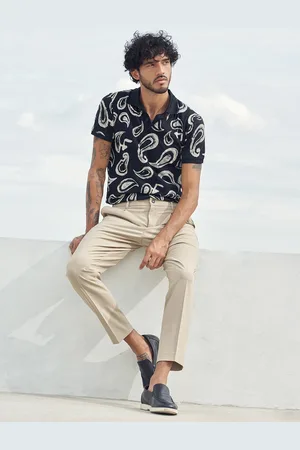 Mufti Men Abstract Monochrome Abstract Printed Polo Collar T-shirt