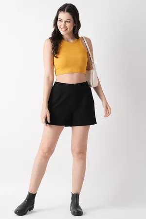 Globus Women Black Regular Fit Mid-Rise Hot Shorts