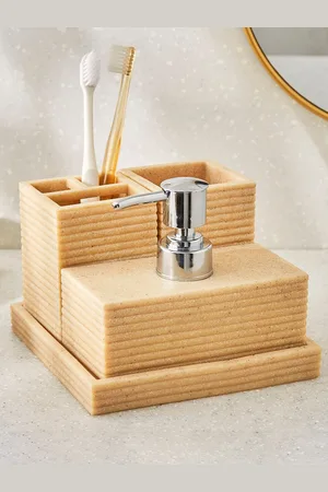 Home Centre Derby 4Pieces Beige Ribbed Bathroom Set