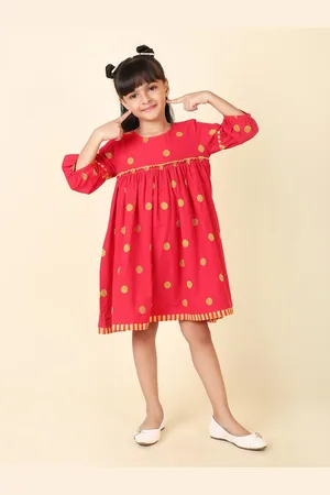 Fabindia Girls Pink & Yellow A-Line Cotton Dress