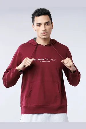 Highlander Men Maroon & Navy Blue Solid Hooded Sweatshirt