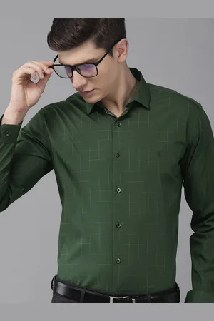 V Dot Men Olive Green Slim Fit Printed Formal Shirt