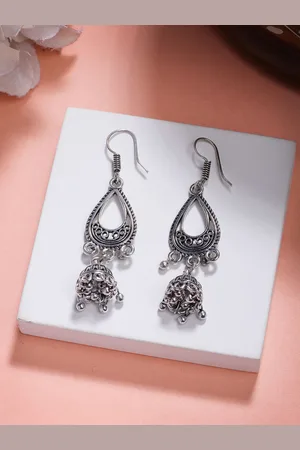 NVR Women Silver Plated German Silver Jhumka Earrings