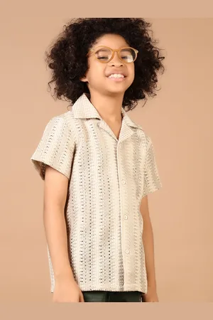 V-Mart Boys Cuban Collar Textured Cotton Casual Shirt