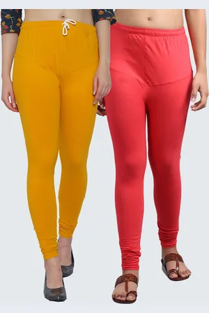 GRACIT Women Pack of 2 Orange and Mustard Solid Churidar Length Legging