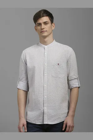 Louis Philippe Men Band Collar Vertical Striped Cotton Casual Shirt