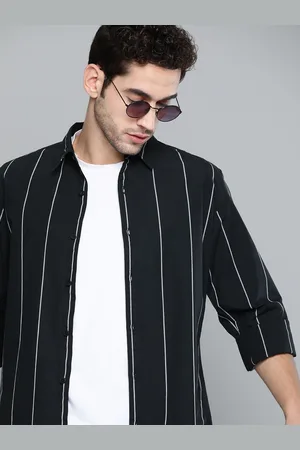 HARVARD Men Black & White Regular Fit Pure Cotton Striped Casual Shirt