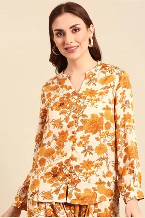 De Moza Women Floral Printed Mandarin Collar Top