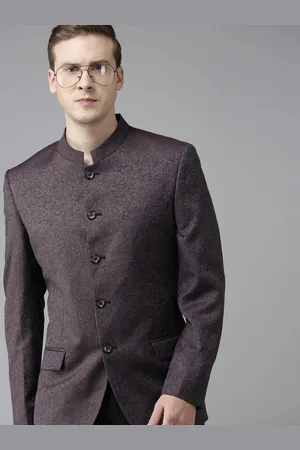 Arrow Maroon Men Self Design Tailored Fit Jacquard Bandhgala Blazer