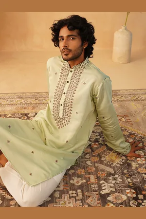 Jompers Floral Embroidered Sequinned Mandarin Collar Kurta With Trousers