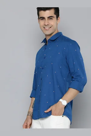 Mast & Harbour Men Blue & White Slim Fit Printed Pure Cotton Casual Shirt