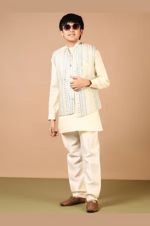 V-Mart Boys Band Collar Straight Kurta With Pyjamas And Nehru Jacket