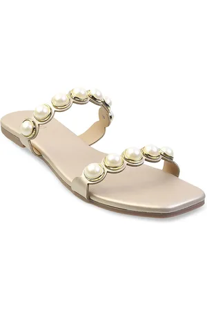 Metro Women Gold-Toned Embellished Open Toe Flats