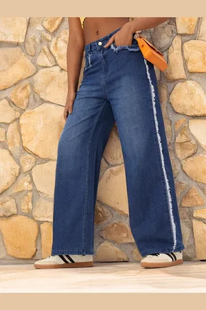 DressBerry Women Grunge Cool Frayed Detail Light Fade Straight Fit Jeans